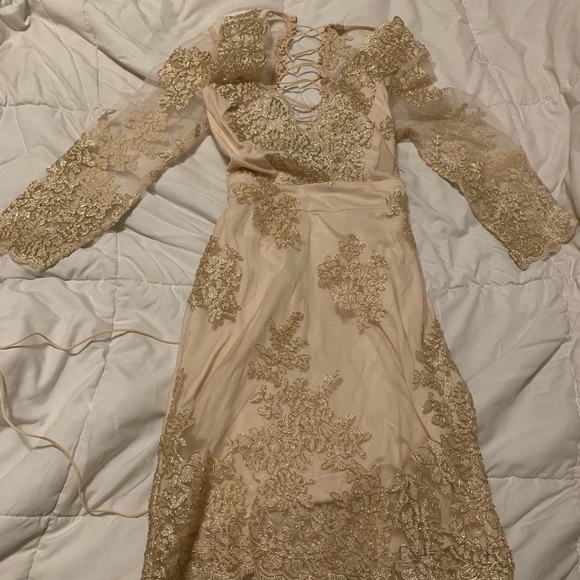 Gold dress with lace up back - Picture 2 of 6